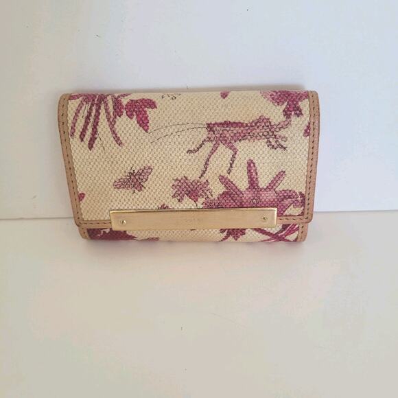 Gucci Floral Key Holder Wallet Case Leather Canvas Small Beige Pink Trifold - Picture 1 of 12